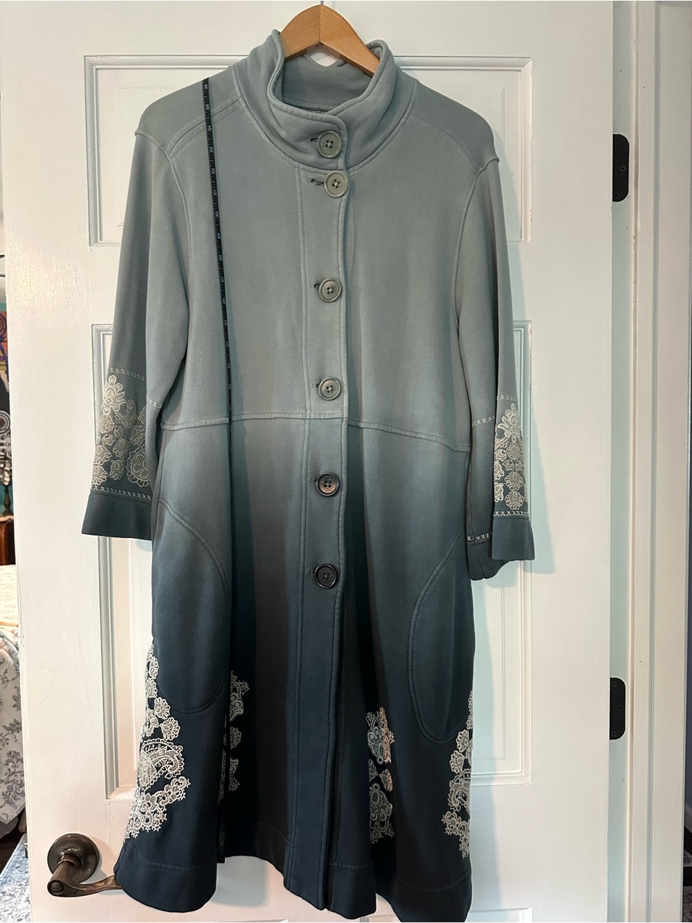 Johnny Was Ombre Button-Front Coat with Lace Embroidery